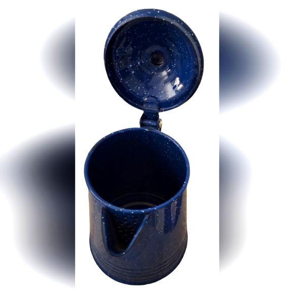 1970's Vintage Blue Speckled Enamelware Camping Coffee Pot EUC - Picture 3 of 11